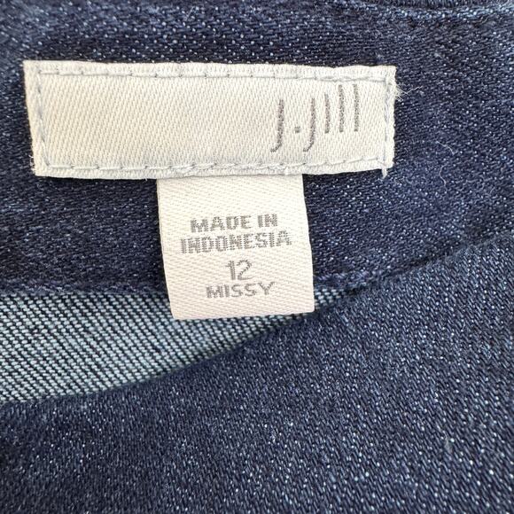 J. Jill Womens Denim Skirt Size 12 Knee Length Snaps Classic Preppy Blue - Picture 2 of 8